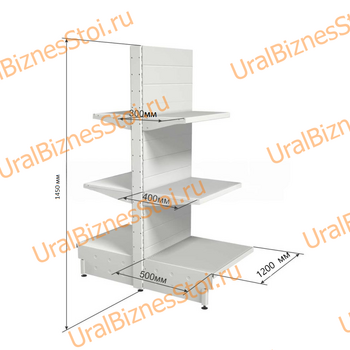 Торговый островной стеллаж 1450*500*1200 3 полки - uralbiznesstroi.ru – Краснодар